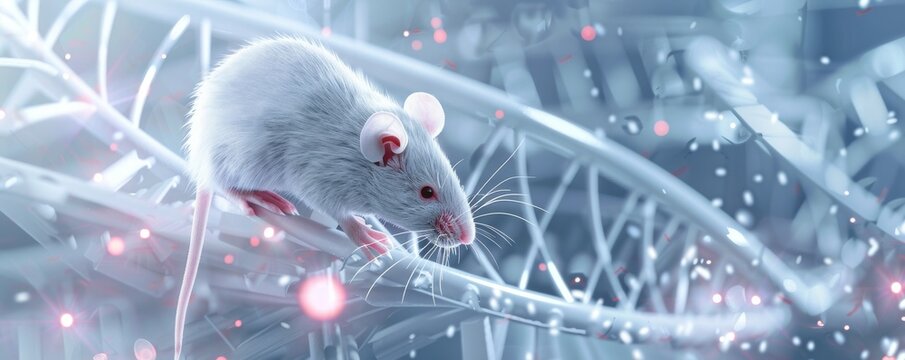 Laboratory mice on neural tract-like structures, DNA sequencing and genetic research.