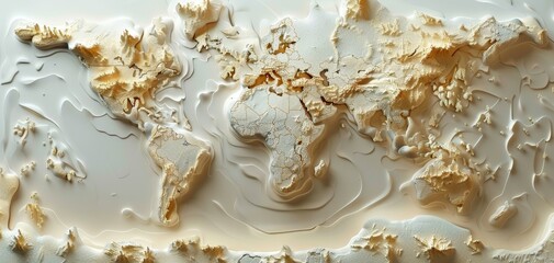 3D clay of a global market penetration map, isolated on an oyster white background