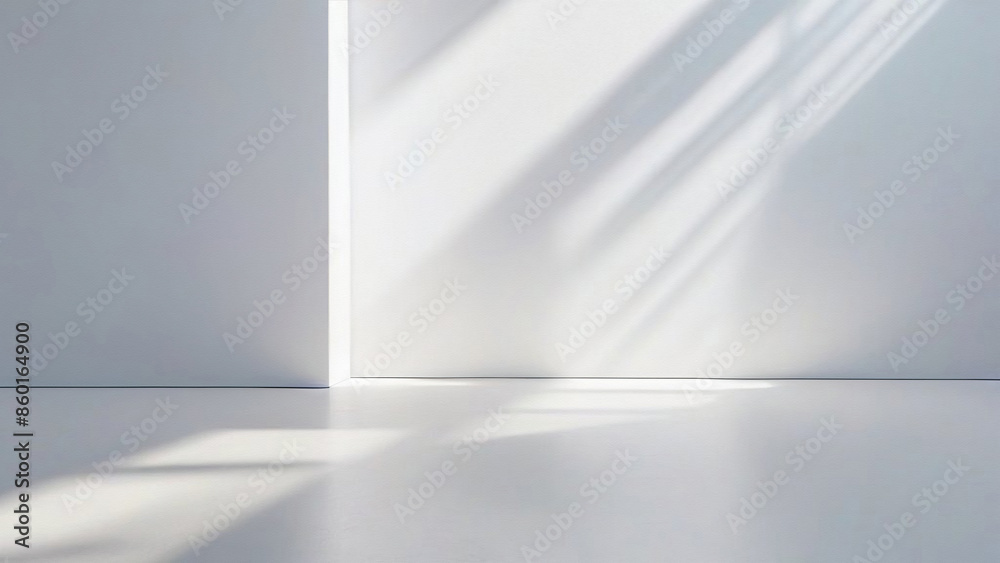 Aufkleber Minimal abstract light gray background for product presentation. Shadow and light from a window on a smooth wall.