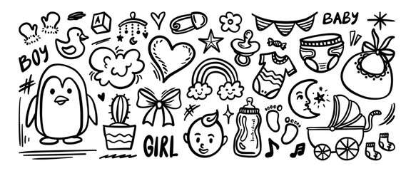 Hand drawn doodle vector set. Collection of cute hand drawn doodle.