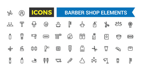 Barber shop icon set. Outline icons pack. Editable vector icon and illustration.