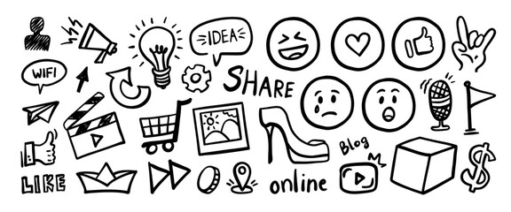 Hand drawn doodle vector set. Collection of cute hand drawn doodle.