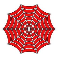 Spider web shape red line flat icon, halloween and decoration, spider web sign, vector graphics.