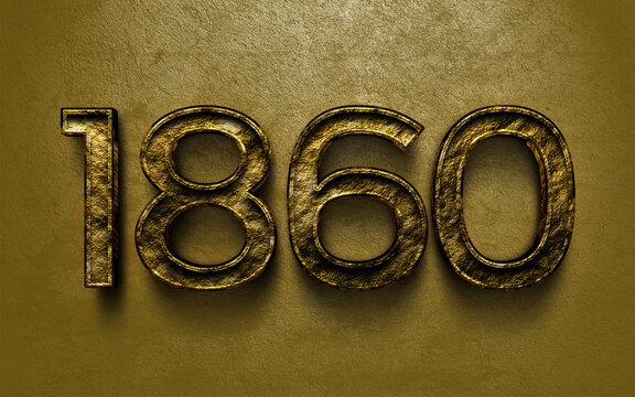 3D dark golden number design of 1860 on cracked golden background.