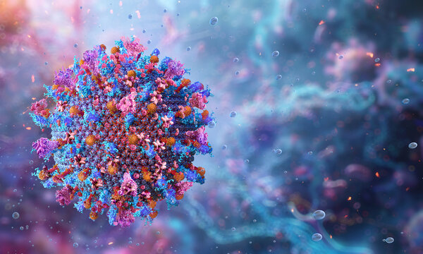 3D illustration of African swine fever virus (ASFV), the enveloped DNA virus responsible for a devastating hemorrhagic disease in pigs. Asfarviridae family viruses. Pig virus outbreaks in Asia, Europe
