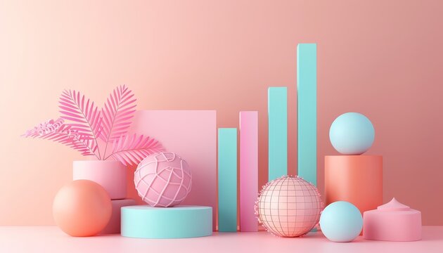 3D clay of a project return on investment ROI scatter plot, isolated on a blush pink background