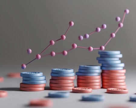 3D clay of a scatter plot illustrating price versus quality ratings, isolated on a grey background