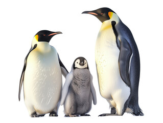 Obraz premium Emperor Penguin Family with Fluffy Chick on Ice