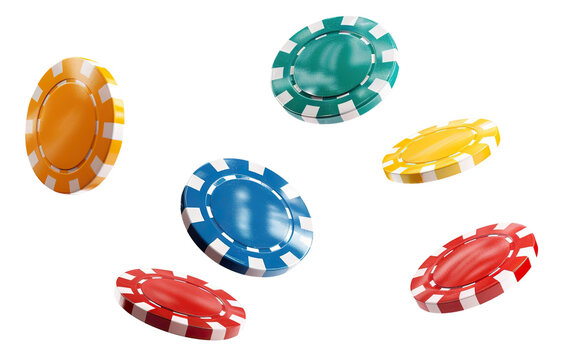 Colorful casino chips falling in the air, cut out - Powered by Adobe