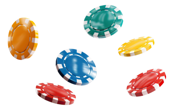 Colorful casino chips falling in the air, cut out
