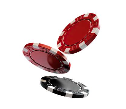 Three casino chips falling in the air, cut out