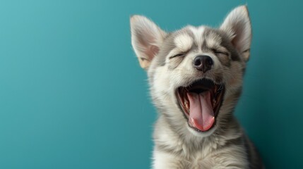 Obraz premium Joyful Husky. Isolated against a vibrant blue background. Canine. Dog. Pet. Siberian Husky 