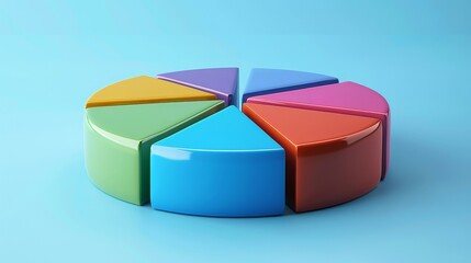 Obraz premium 3D clay render of a pie chart displaying market share by region, isolated on a blue background