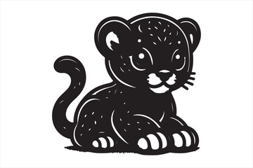 adorable line art vector silhouette illustration of a baby Panther