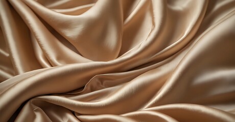 Fototapeta premium Flowing Waves of Beige Satin Silk Fabric - A Dramatic Close Shot