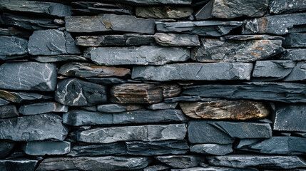 Fototapeta premium Stacked Stone Wall Background Closeup, Realistic Photo