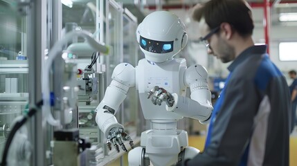 A robot working alongside a human employee in a manufacturing plant