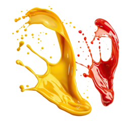 Delicious ketchup and mustard splashes, cut out