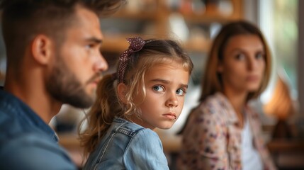 Obraz premium Parents struggling to decide custody of their daughter amid divorce proceedings.