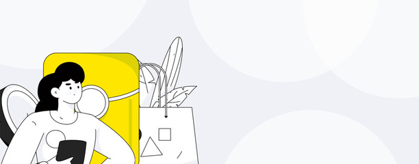 Holiday shopping people doing e-commerce online shopping flat vector concept operation hand drawn illustration
