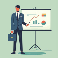 a worker is making a presentation. business presentation concept. vector illustration