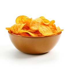 Crunchy And Flavorful Potato Chips In A Wooden Bowl