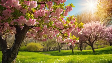 Springtime Cherry Blossoms with Sun Flare