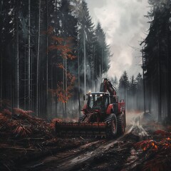 Modern Lumberjack Harvesting Wood for Renewable Energy