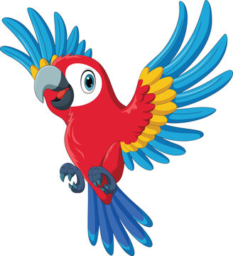 Illustration of cartoon macaw bird flying