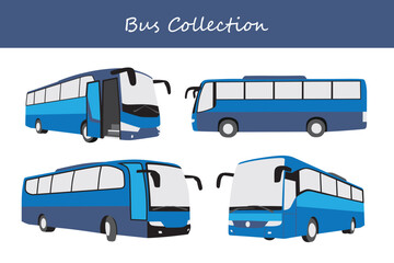 bus collection. bus in different poses. Vector illustration. © Yasier