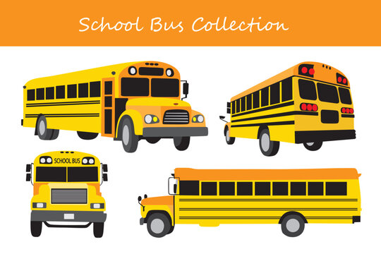 school bus collection. school bus in different poses. Vector illustration.