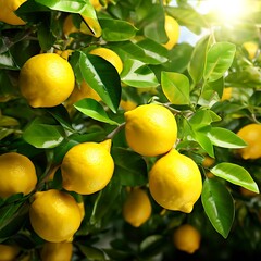 a vibrant lemon tree laden with ripe, yellow lemons, Generative AI