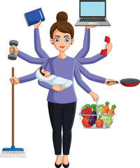 Vector Illustration of multitasking woman