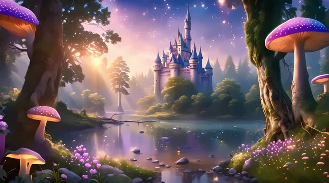 fairyland 3d cartoon illustration view close up shot of mushroom, 4k resolution footage, generated ai