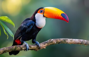 Fototapeta premium Colorful Toucan Perched On Branch In Tropical Rainforest