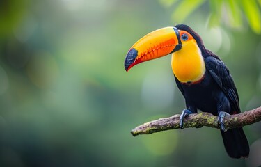 Colorful Toucan Perched On Branch In Tropical Rainforest