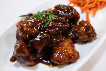 Sweet, sour, & spicy Korean fried yangnyeom chicken
