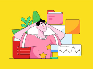 Flat vector illustration of business people operating work scene
