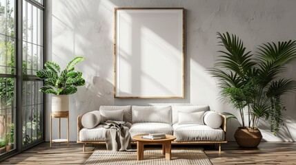 Poster frame mockup in modern home interior background