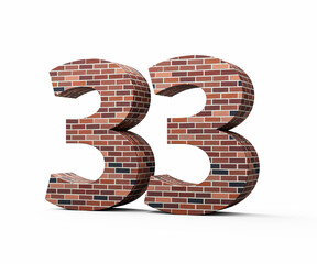 Bricks Wall Number Thirty Three 33 Digit Made Of Colored Wall Of Bricks 3D Illustration