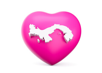 Pink Heart With White Map Of Panama Isolated On White Background 3d Illustration