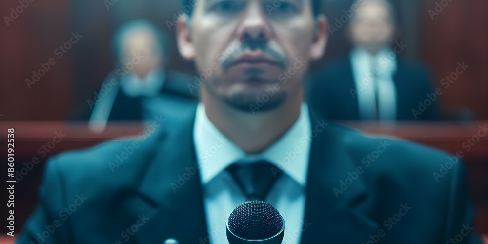 Wall mural A public defender passionately arguing a case with a cropped crime scene photo A scene of legal advocacy. Concept Legal Advocacy, Public Defender, Courtroom Dramatics, Crime Scene Evidence - Wall murals