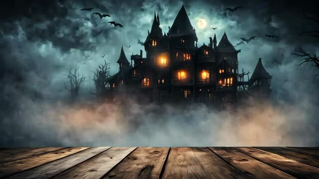 Halloween haunted house with copy space