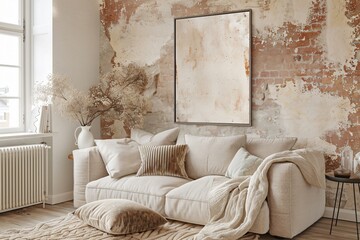 Cozy Living Room Interior with Exposed Brick Wall