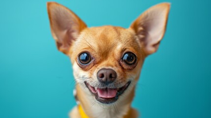 Obraz premium Playful cute Chihuahua. Isolated against a vibrant blue background.