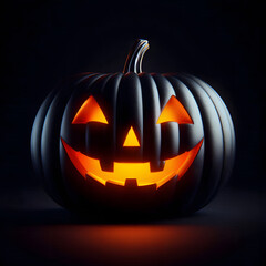 Black Halloween Pumpkin Isolated on a black background. Celebrating Halloween