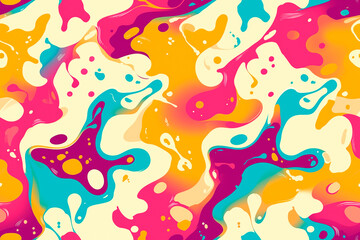 Obraz premium Seamless pattern with flowing abstract shapes in vibrant pink, orange, and turquoise hues, creating a dynamic and energetic design.