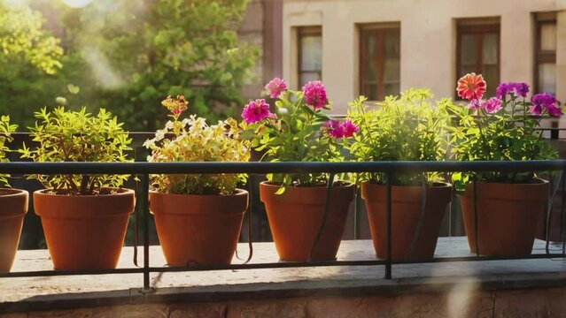 Balcony terrace with sunset atmosphere.Seamless 4k time lapse virtual video animation background