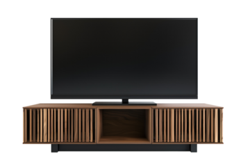 Modern TV on Luxury Wooden Console Panel on Transparent Background