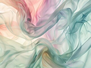 Obraz premium Abstract Background of Delicate Pastel-Colored Fabric Draped and Flowing in the Wind, Creating an Ethereal and Dreamlike Texture.